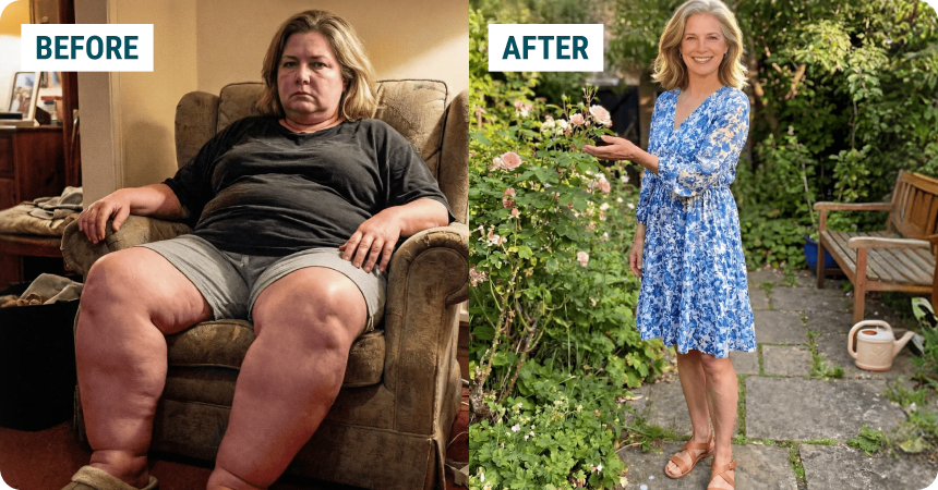 Linda Mitchell smiling confidently at home after her wellness journey